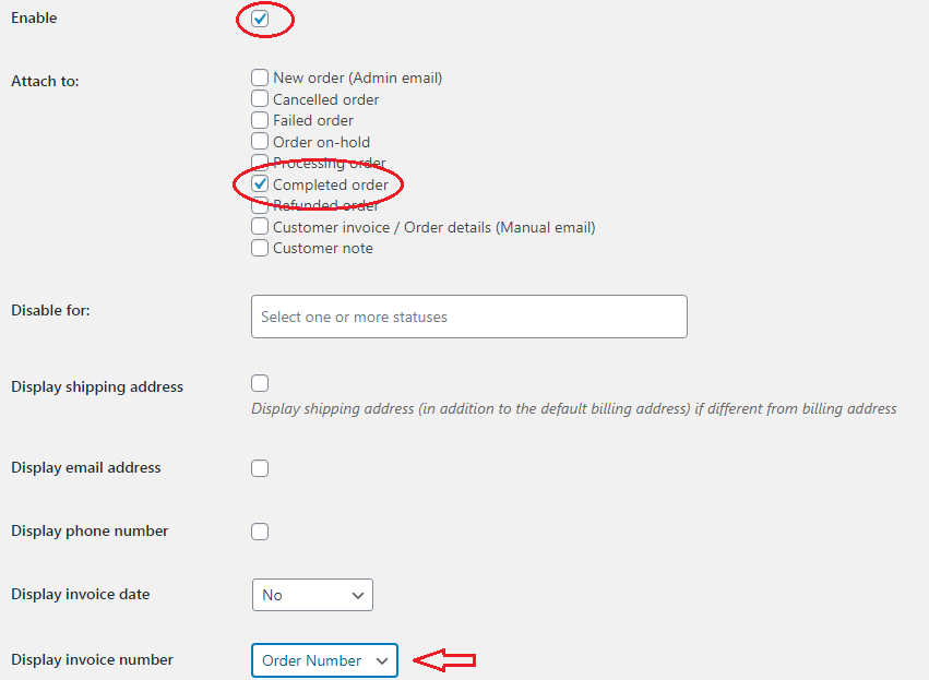 WooCommerce PDF invoice enable